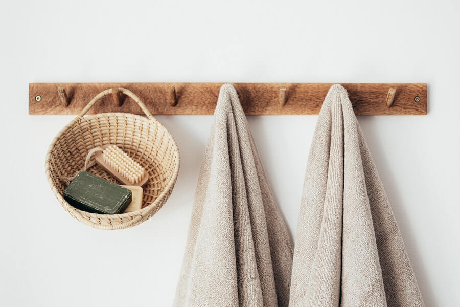 natural hygiene items hanging on the wall